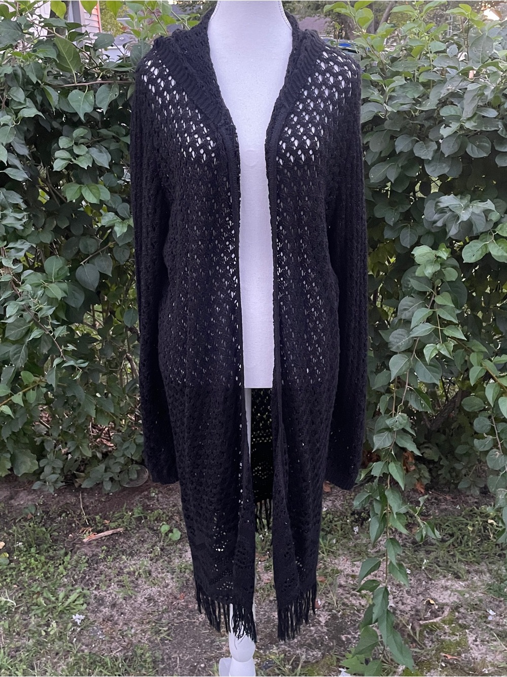 Crochet Fringe Hoodie Cardigan